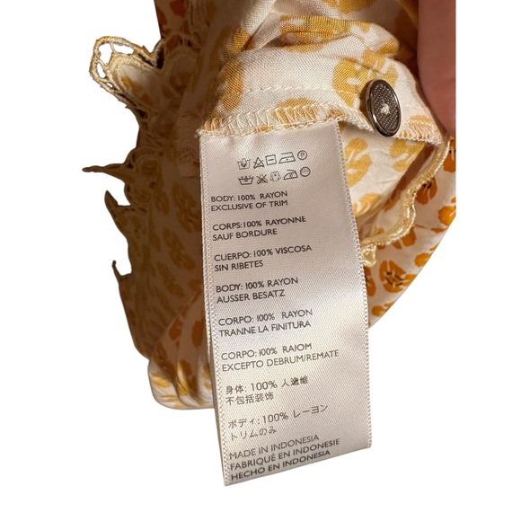 Cleobella Yellow Floral Full Button Tie Shoulder Strap Cinch Waist Midi Dress -S - Picture 7 of 8